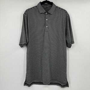 Fennec Mens Golf Polo Shirt Black Grey Striped Performance Stretch Size Medium